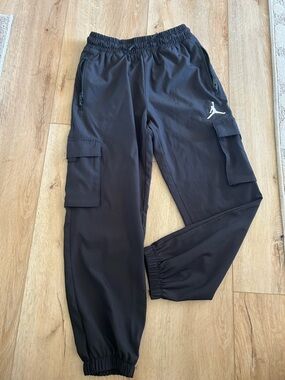 Black Cargo Track Pants with Jordan Logo kids Athletic Joggers